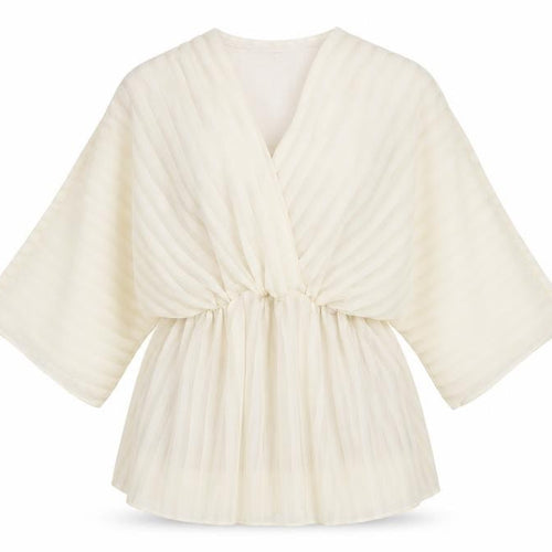 Boohoo Women's Ivory Tunic Blouse, Size 40, 3/4 Kimono Sleeve