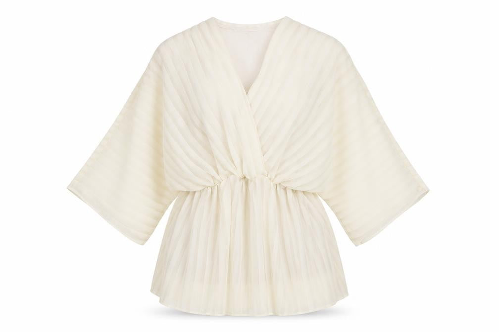 Boohoo Women's Ivory Tunic Blouse, Size 40, 3/4 Kimono Sleeve