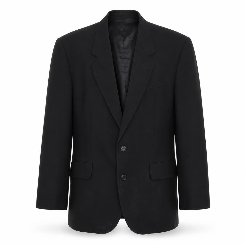 Front view of London Men's Black Blazer, size 38, Two-Button