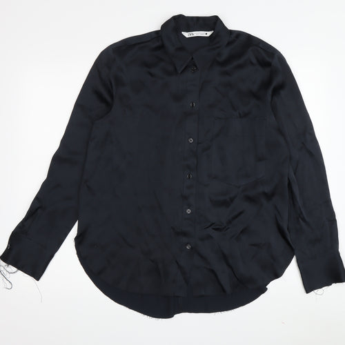 Zara Women's Black Button-Up Shirt, Size 12, Long Sleeve