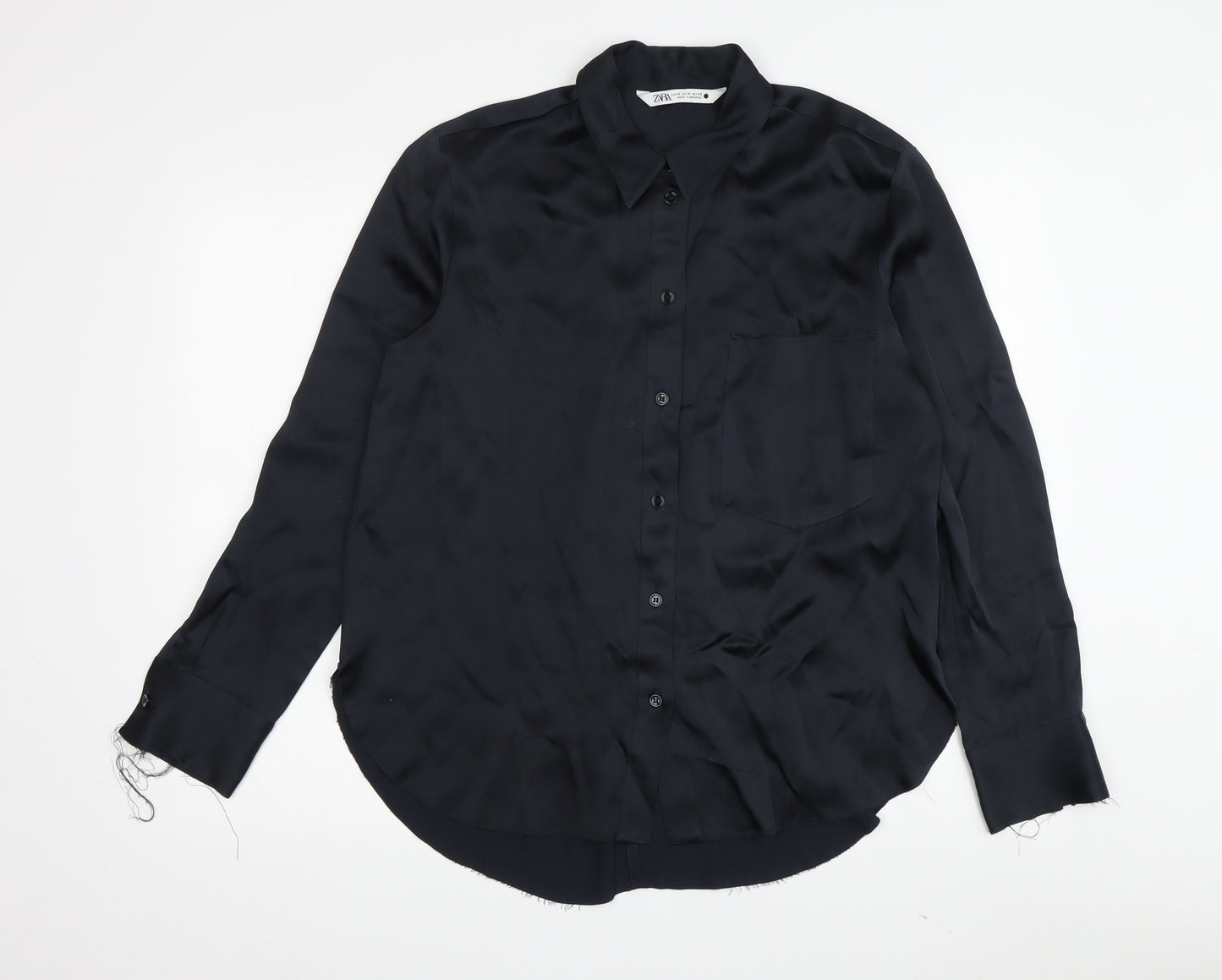 Zara Women's Black Button-Up Shirt, Size 12, Long Sleeve