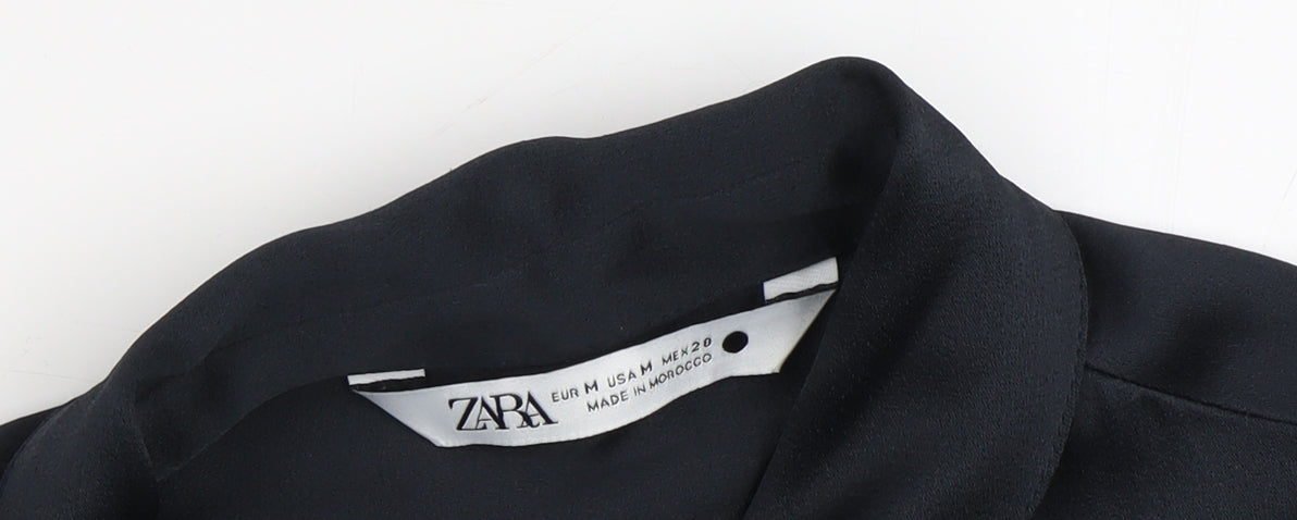 Zara Women's Black Button-Up Shirt, Size 12, Long Sleeve