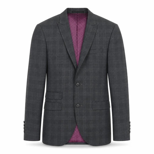 Front view of Next Grey Men's Blazer 34R Check Notch Lapel