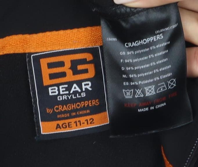 Bear Grylls Boys Black Jacket, Size 11, Outdoor Adventure