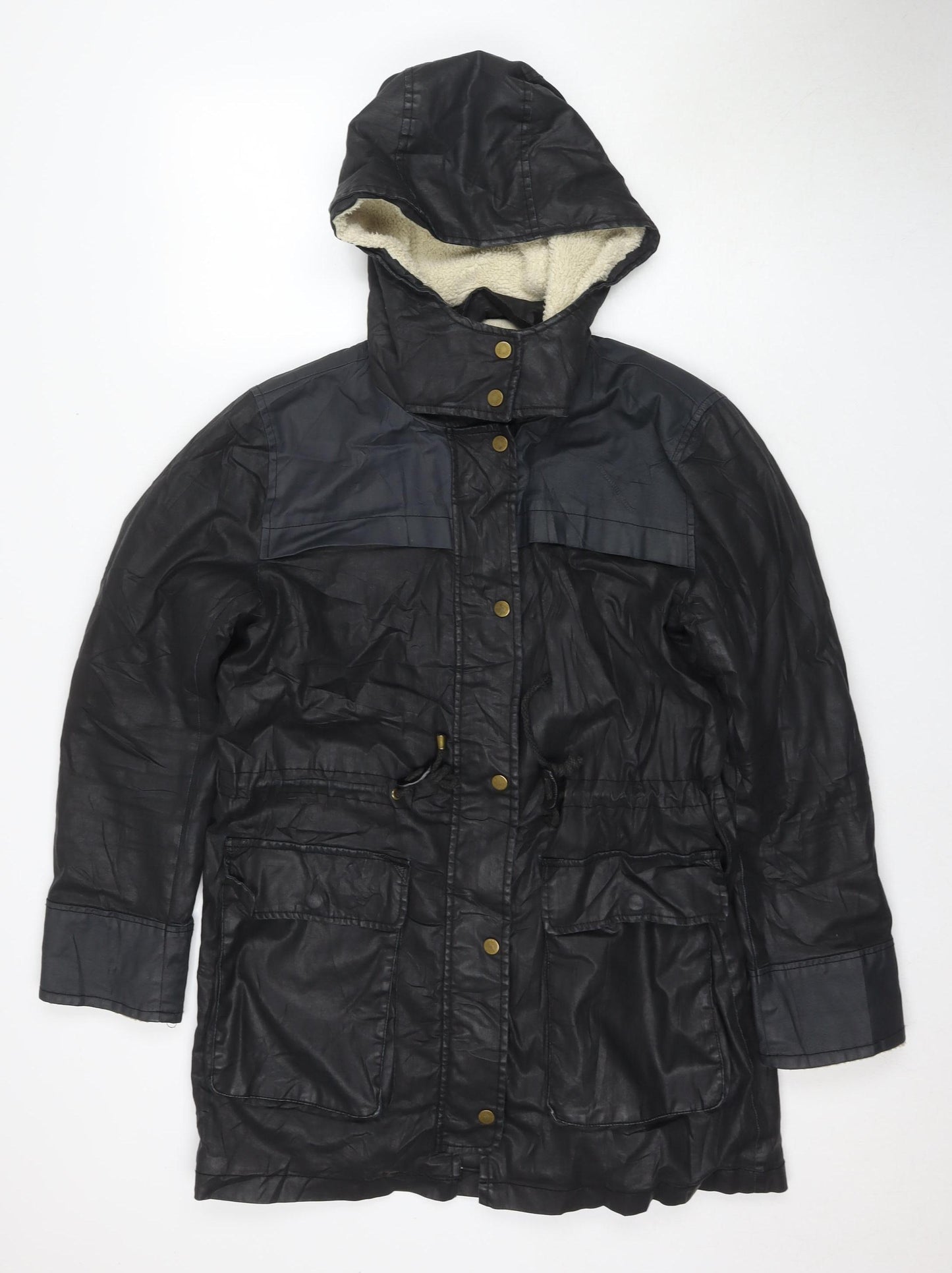 Whistles Women's Black Hooded Parka Jacket Size 10