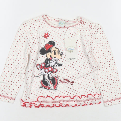 Disney Girls' White Minnie Mouse Long Sleeve T-Shirt 9-12 Months
