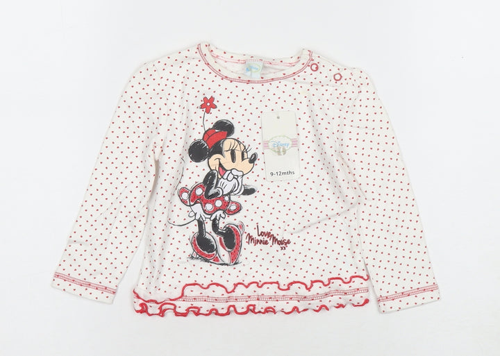 Disney Girls' White Minnie Mouse Long Sleeve T-Shirt 9-12 Months