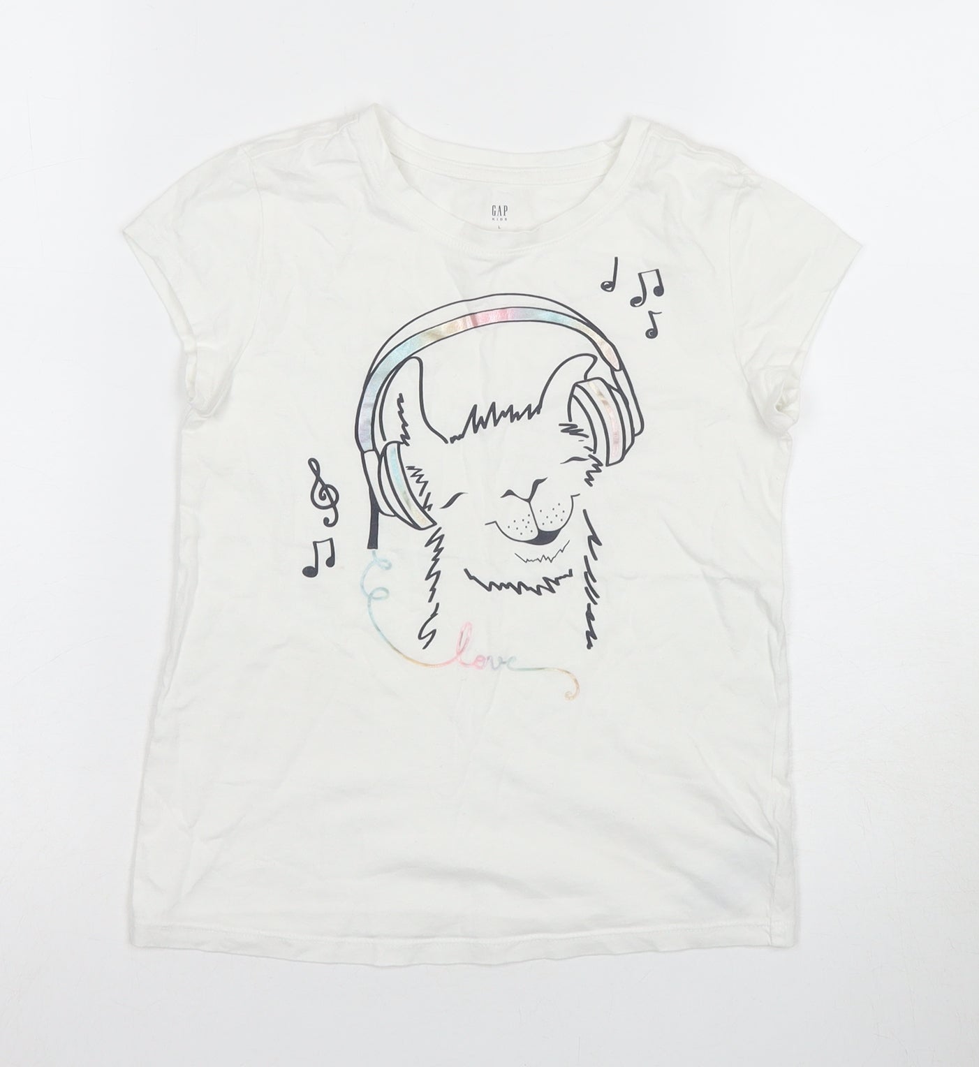 GAP Kids Girls White Graphic T-Shirt, Age 10-11, Casual