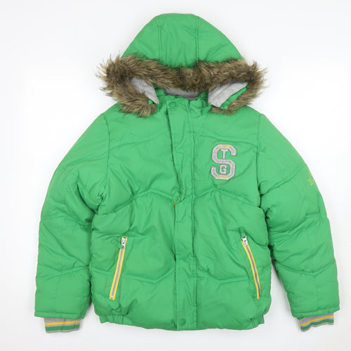 St George Boys Green Puffer Jacket 11-12Y, Hooded, Winter Warmth