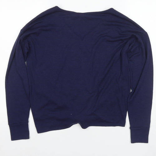 GAP Women's Blue Blouse - Medium, V-Neck, Long Sleeve