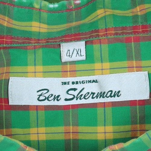 Ben Sherman Men's Green Plaid Button-Up 4XL Shirt