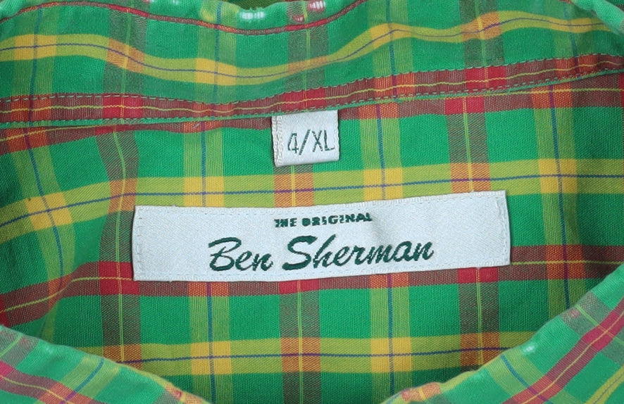 Ben Sherman Men's Green Plaid Button-Up 4XL Shirt