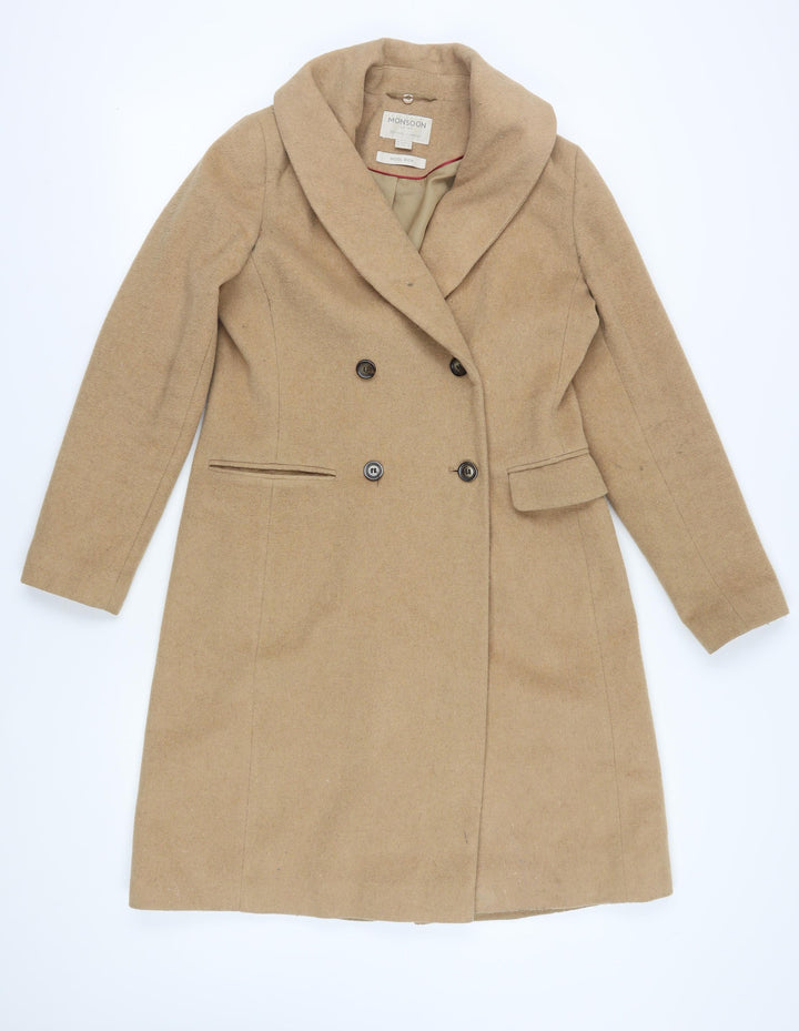 Monsoon Women's Beige Wool Blend Overcoat Size 10
