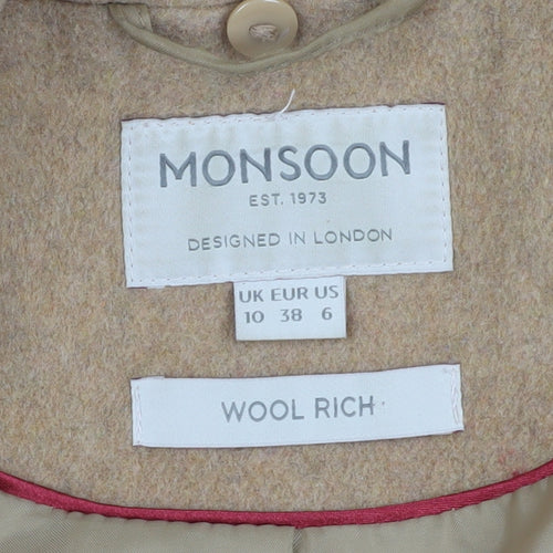 Monsoon Women's Beige Wool Blend Overcoat Size 10