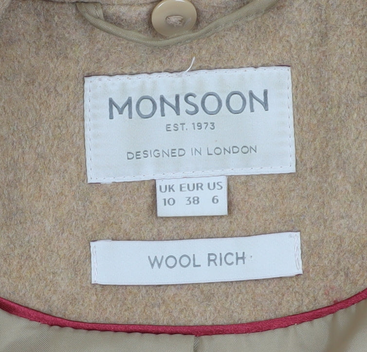 Monsoon Women's Beige Wool Blend Overcoat Size 10