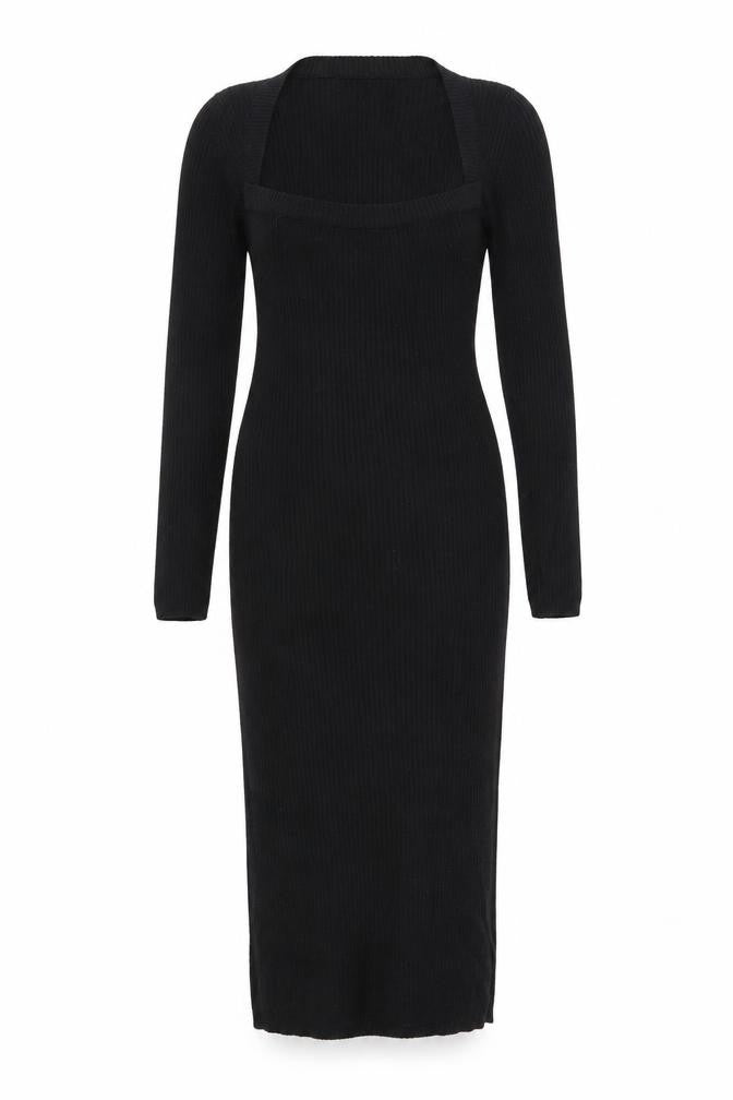 Front view of Brave Soul Black Midi Bodycon Dress - Medium