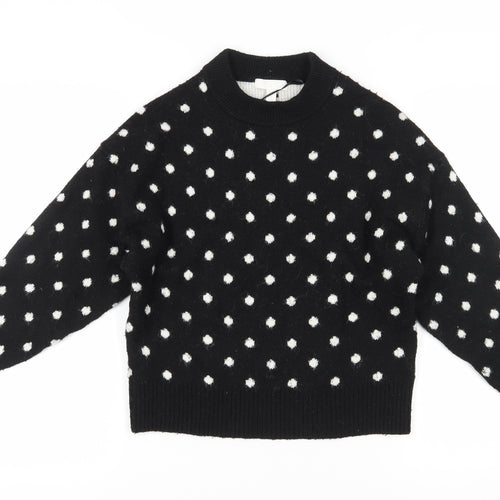 H&M Women's Black XS Crew Neck Polka Dot Pullover