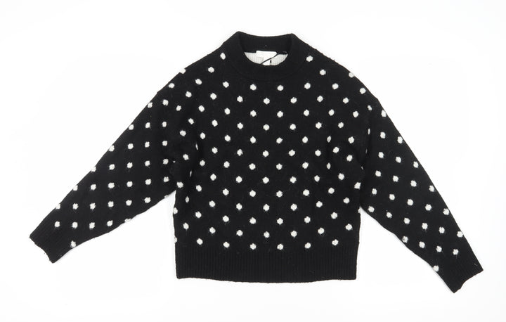 H&M Women's Black XS Crew Neck Polka Dot Pullover