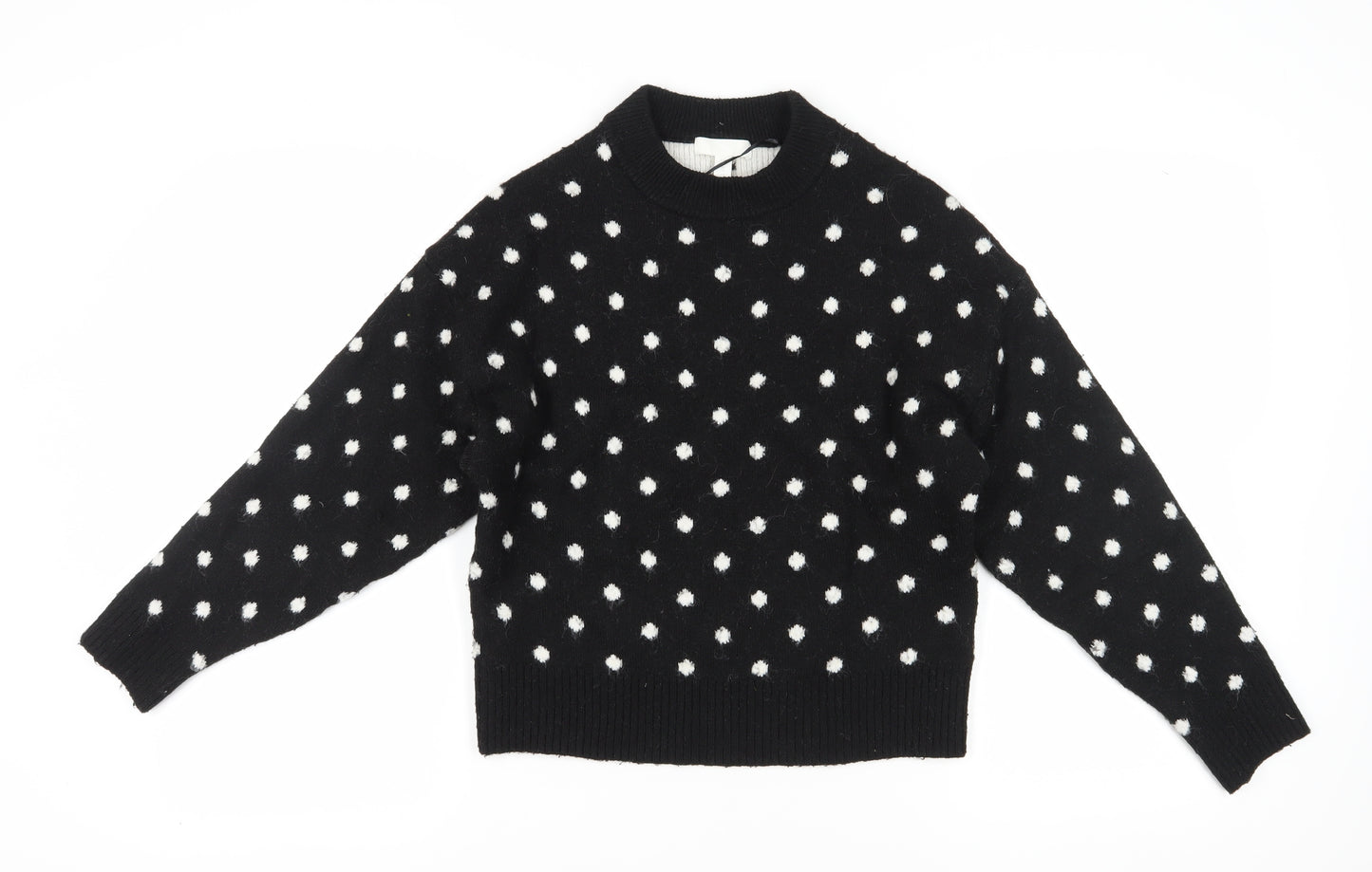 H&M Women's Black XS Crew Neck Polka Dot Pullover