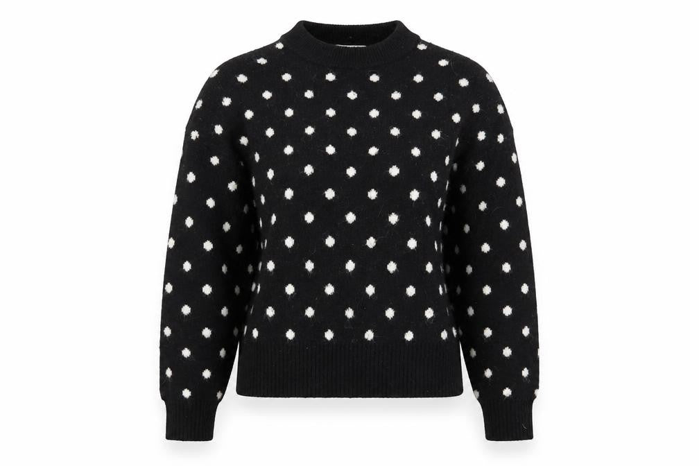 Front view of H&M Women's Black XS Crew Neck Polka Dot Pullover