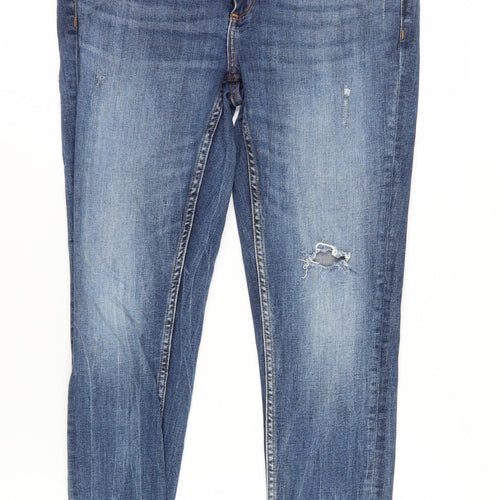 Zara Women's Blue Distressed Regular Fit Jeans Size 14