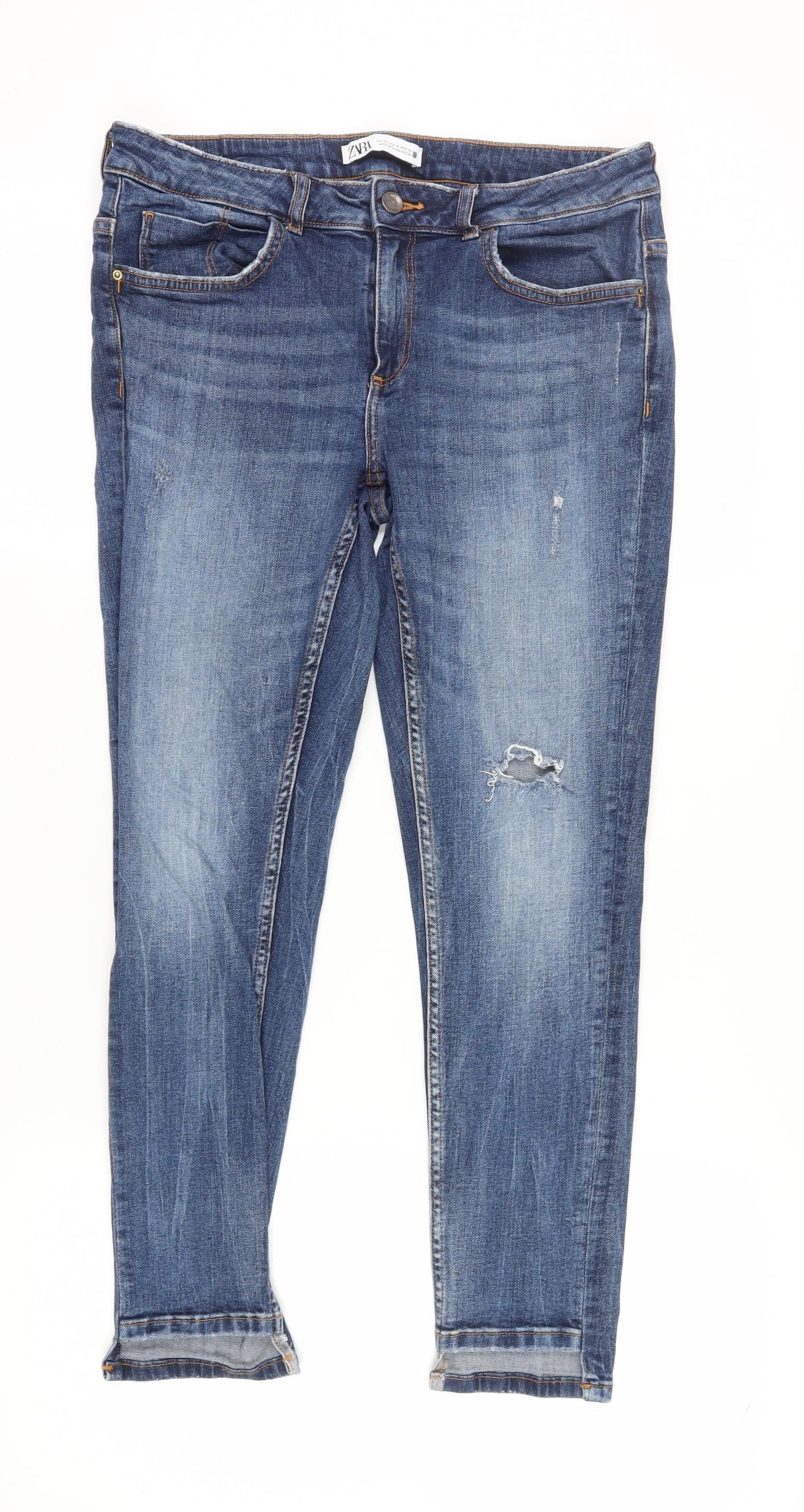 Zara Women's Blue Distressed Regular Fit Jeans Size 14