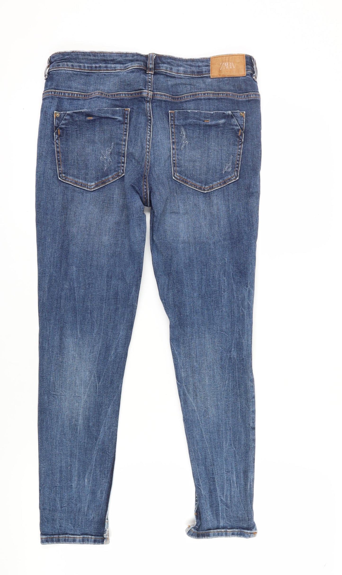 Zara Women's Blue Distressed Regular Fit Jeans Size 14
