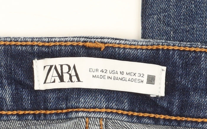 Zara Women's Blue Distressed Regular Fit Jeans Size 14