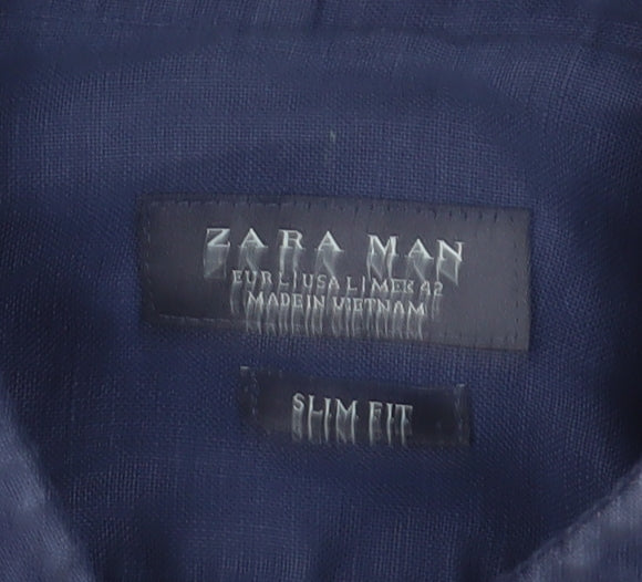 Zara Men Blue Slim Fit Button-Up Shirt