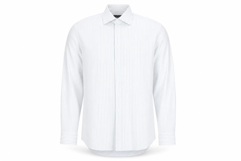 Front view of Daniel Hechter Men's White Striped Button-Up Shirt 44