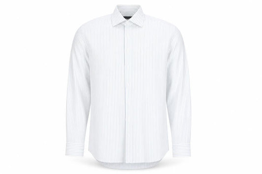 Front view of Daniel Hechter Men's White Striped Button-Up Shirt 44