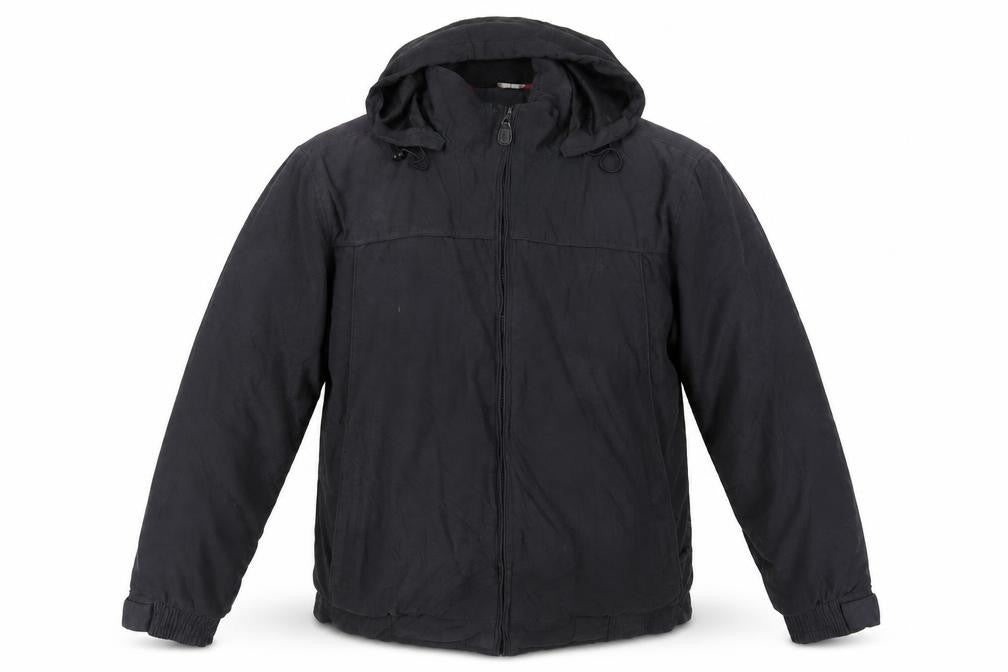 Front view of Maine New England Black Parka Jacket for Men, size L