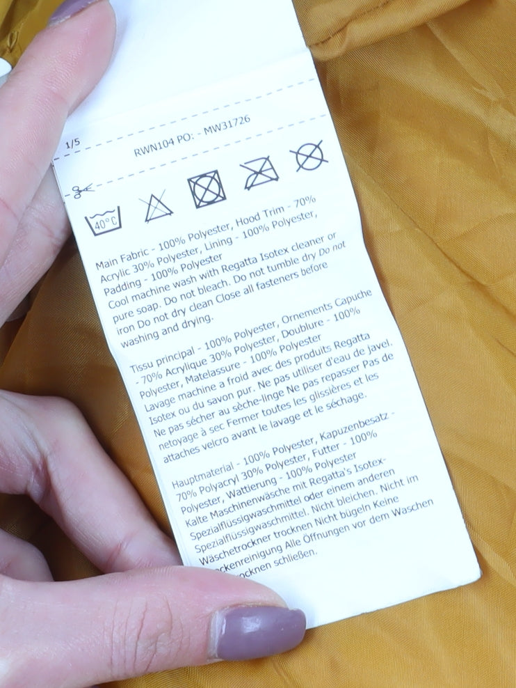 Regatta Women's Yellow Hooded Puffer Jacket Size 14