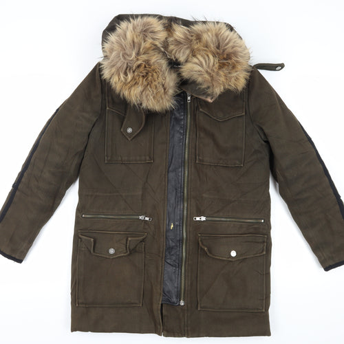The Kooples Women's Brown Parka Coat M - Fur Trim Classic