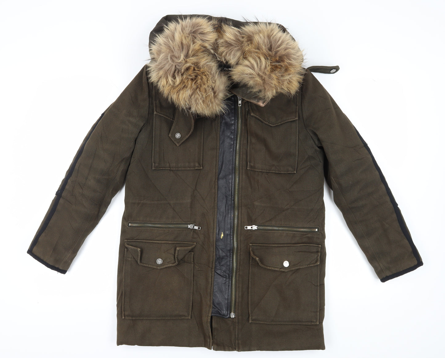 The Kooples Women's Brown Parka Coat M - Fur Trim Classic