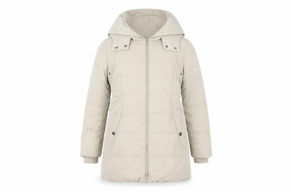Front view of Edina Ronay Women's Beige Puffer Coat, size 10