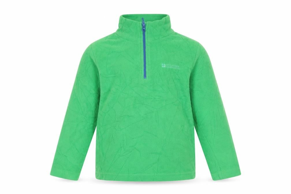Front view of Mountain Warehouse boys’ green 5-6 yrs fleece half zip sweatshirt