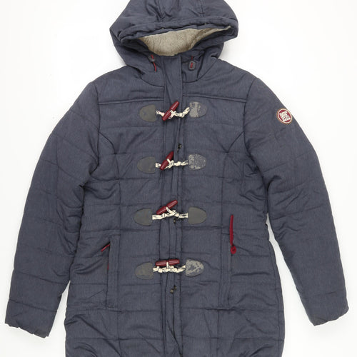 Superdry Women's Blue Duffle Coat Size L Winter Hooded