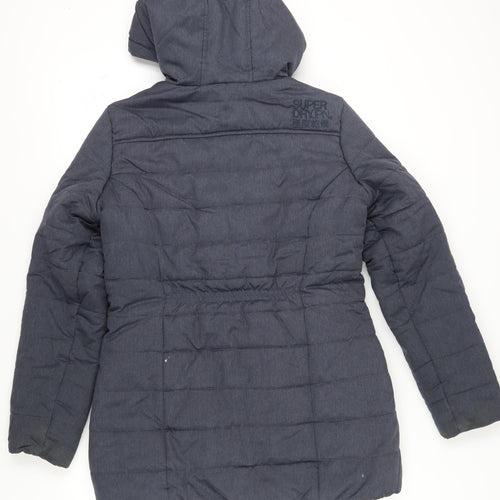 Superdry Women's Blue Duffle Coat Size L Winter Hooded