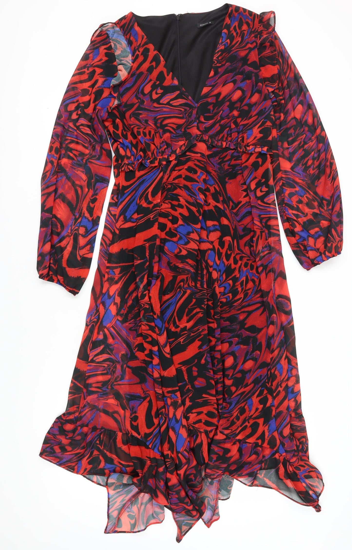 Roman Women's Red Abstract Wrap Dress - Size 14
