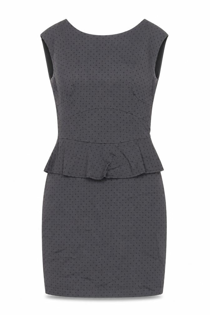 Front view of Louche Women's Black Polka Dot Sheath Dress, size 8