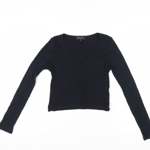 Topshop Women's Black V-Neck Cropped T-Shirt Size 10