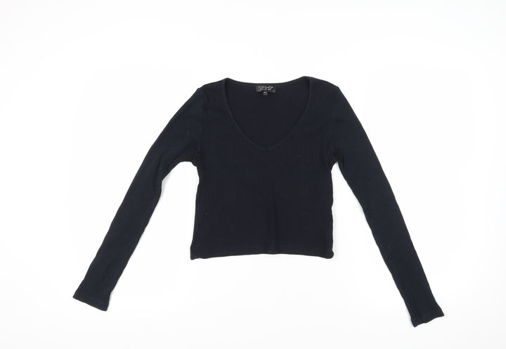Topshop Women's Black V-Neck Cropped T-Shirt Size 10