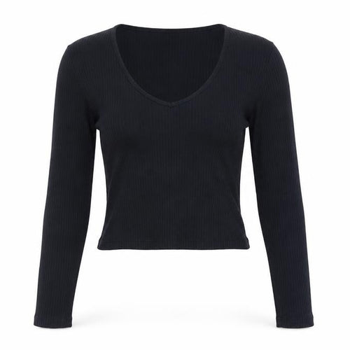 Topshop Women's Black V-Neck Cropped T-Shirt Size 10