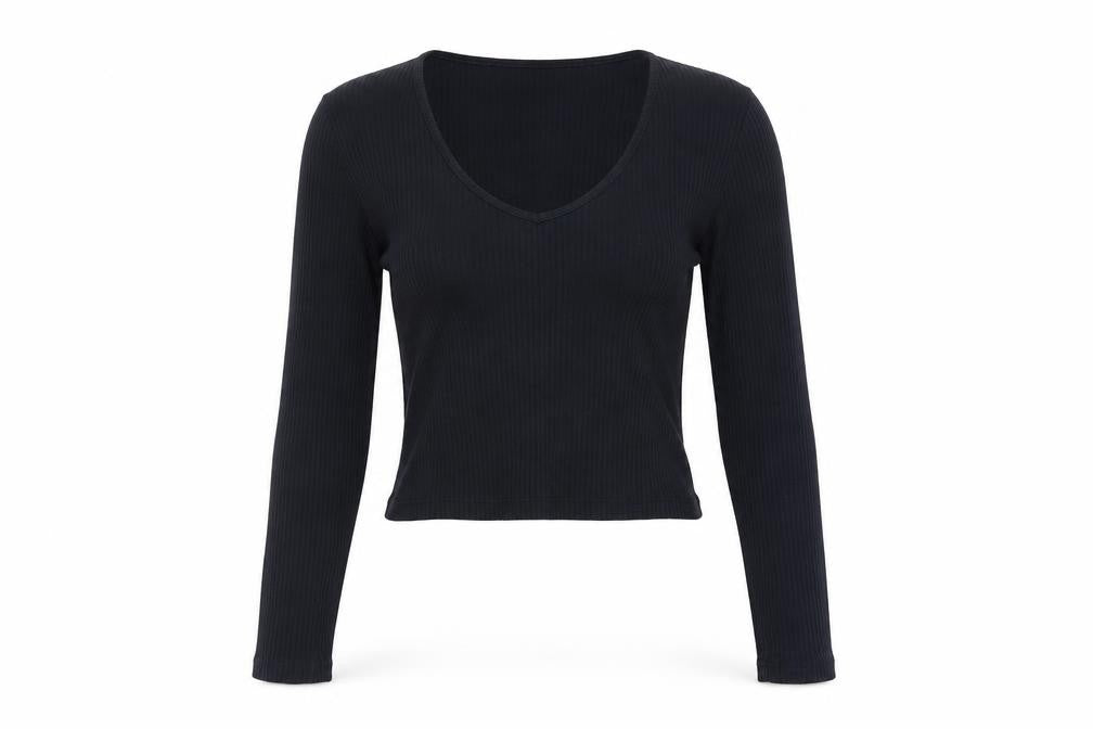 Topshop Women's Black V-Neck Cropped T-Shirt Size 10