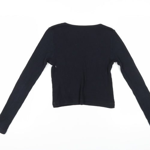 Topshop Women's Black V-Neck Cropped T-Shirt Size 10