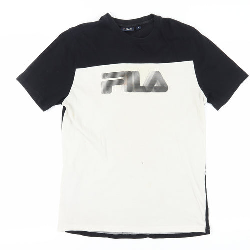 Fila Men's Black and White Colourblock T-Shirt - S