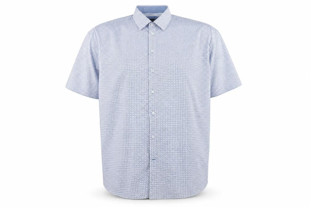 Front view of Britches Men's Blue Geometric Button-Up Shirt 3XL