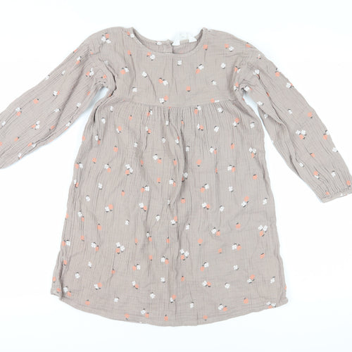 H&M Girls Beige Floral Fit & Flare Dress, Size 10 Years