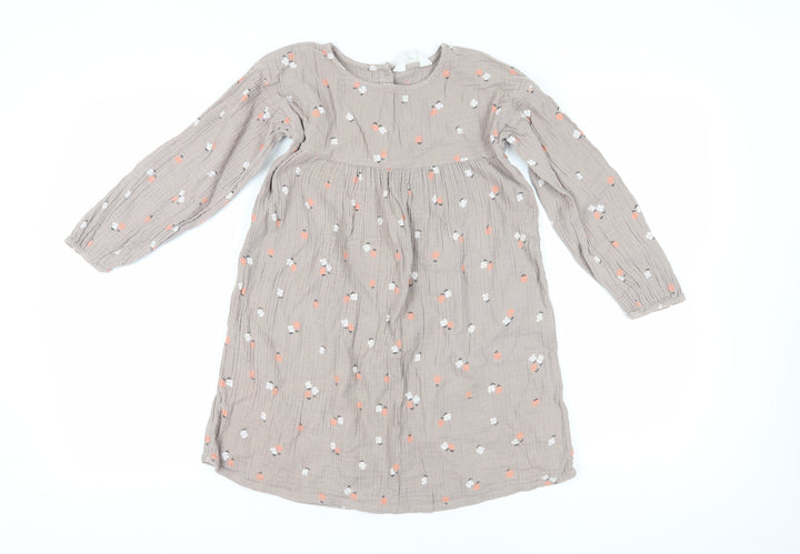 H&M Girls Beige Floral Fit & Flare Dress, Size 10 Years